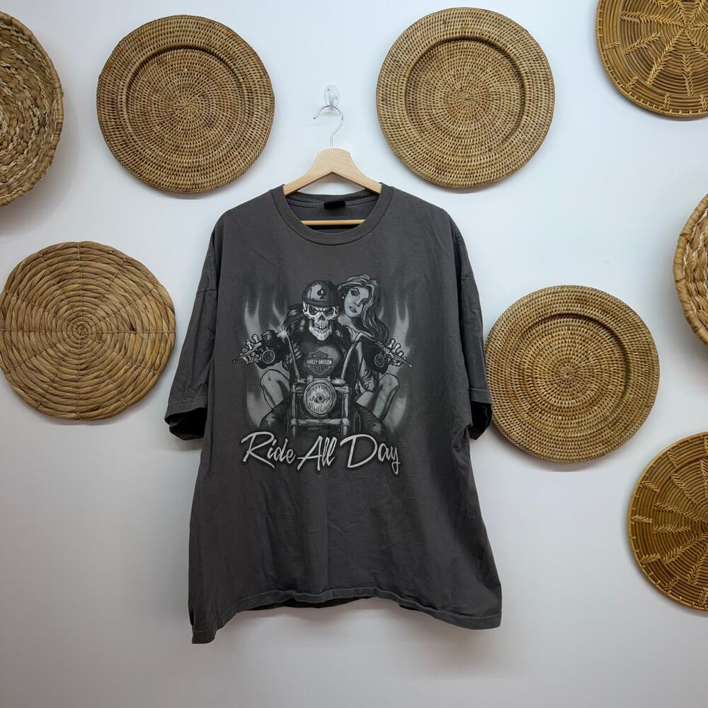 Vintage Y2K Harley Davidson Gray Oversized Graphic Tee T-Shirt Mens